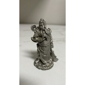 Pewter 3" Chinese Warrior Statue‎ Figurine Kuan Gung